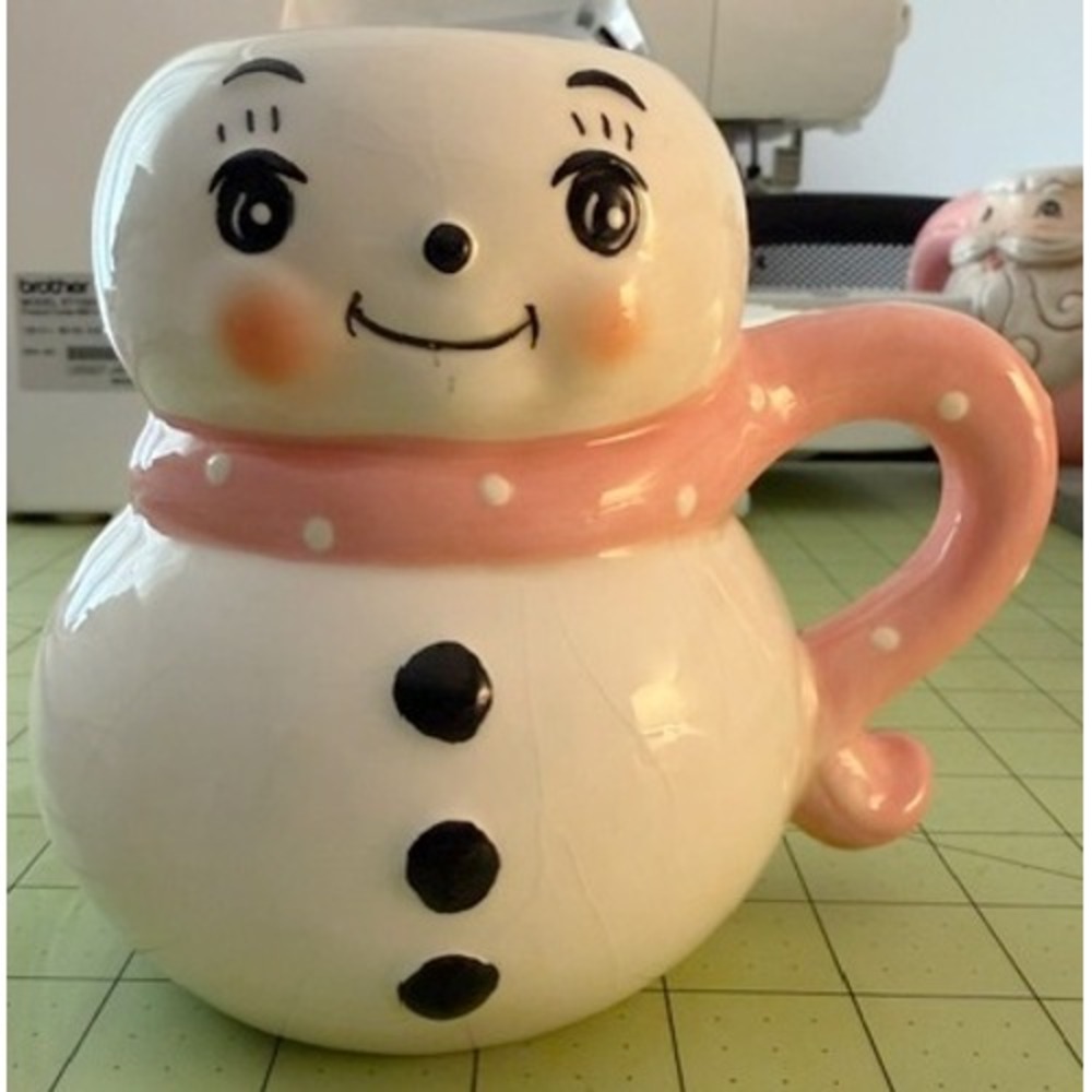 Johanna Parker Snowman Mug with pink polka dots